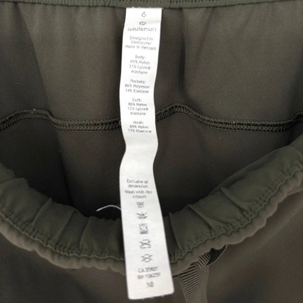 Lululemon‎ On The Fly Jogger 7/8 Mid Rise Olive Green Stretch Drawstring Size 6